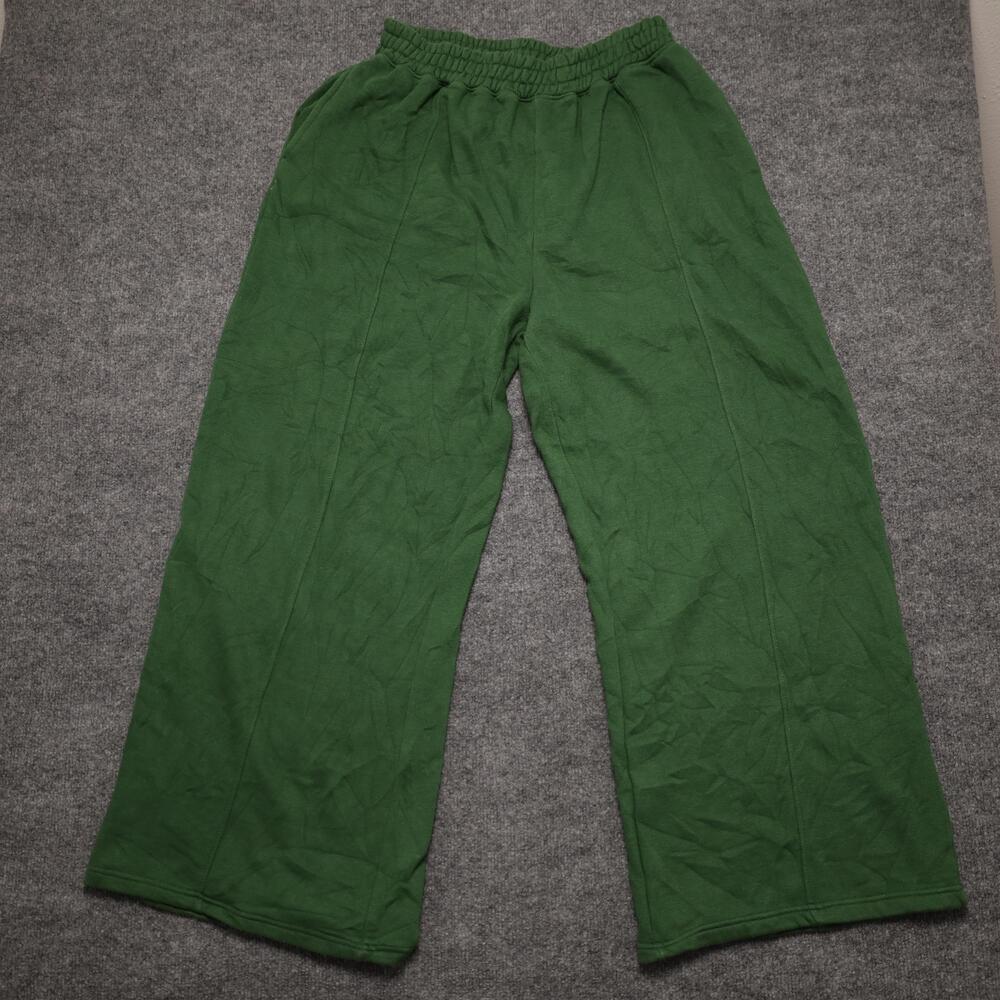 PrettyLittleThing Sweatpants Womens 14 Green Fleece Sports Club Graphic Wide Leg